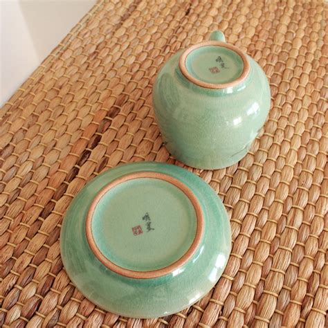 Cranes Handmade Korean Celadon Tea Set For Tea Cup Etsy