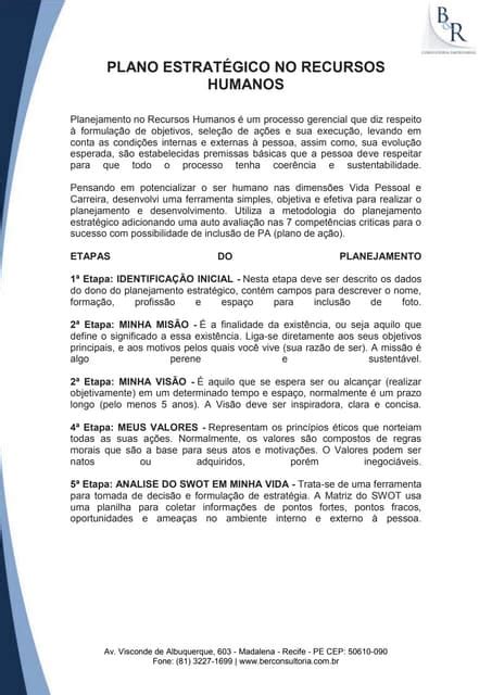 Plano Estratégico De Recursos Humanos Pdf