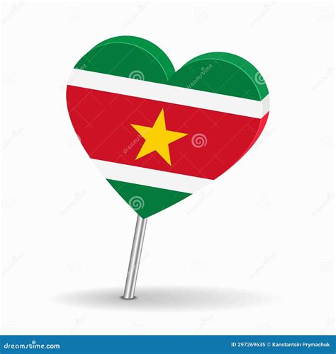 Surinamese Flag Heart Shaped Map Pointer Layout Vector Illustration