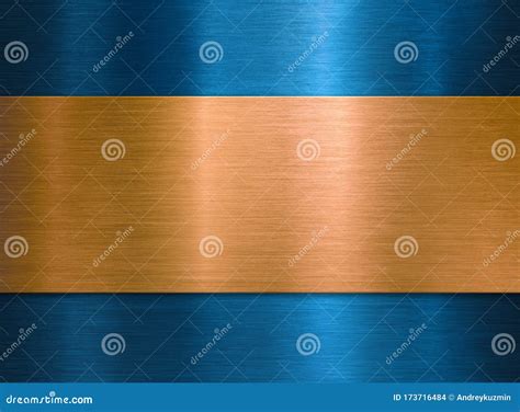 Brushed Polished Bronze Over Blue Metal Texture Background Stock