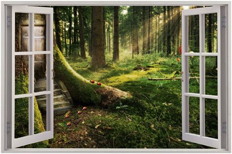 Huge D Window Enchanted Forest View Wall Stickers Mural Art Decal