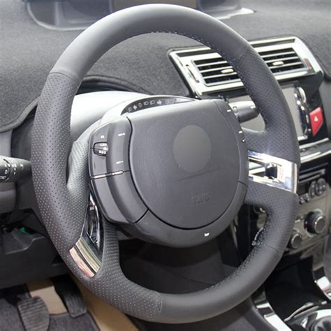 Loncky Auto Custom Fit Oem Black Genuine Leather Steering Wheel Cover For Citroen C4 Picasso