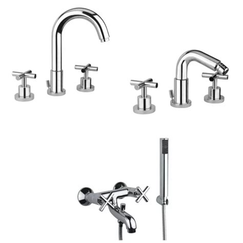 Set Miscelatore Lavabo Fori Bidet Fori Vasca Con Duplex Cromato