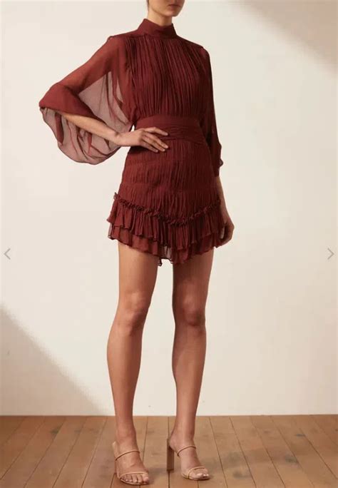 Shona Joy Safira Long Sleeve Mini Dress Sangria Size 8 The Volte