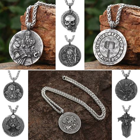 Norse Mythology Necklace Thor Freyja Fenrir Frigg Njord Coin Pendant