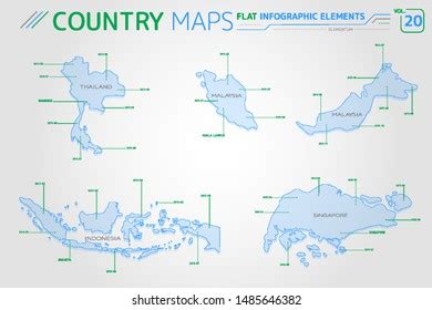 Thailand Malaysia Indonesia Singapore Vector Maps 스톡 벡터 로열티 프리