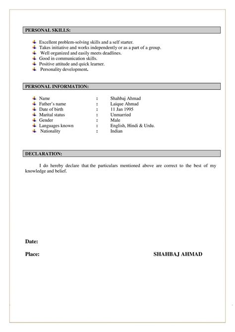 Fresher Resume Format In Word File Download 2 Page A4 Size