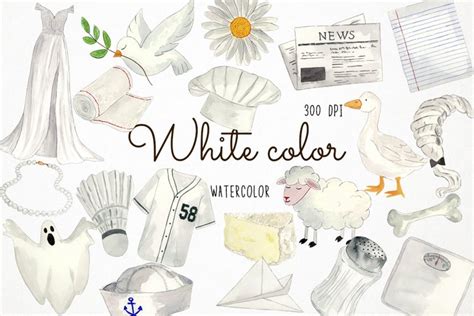 Watercolor White Clipart, White Color Clipart, White Objects