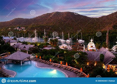 Sunset View of Marigot Bay Resort and Marina Saint Lucia Editorial ...