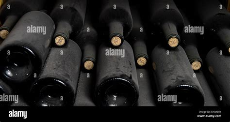 Old Dusty Wine Bottles Rest In The Cellar Stock Photo Alamy