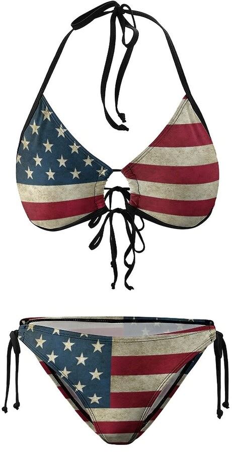 Htrewtregregre Swimsuits American Flag Bikini Set With Bra And Strappy