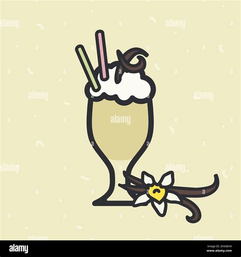 Vanilla Milkshake On A Light Yellow Background Vector Illustration