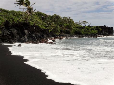 Black Sand Beach On Road To Hana Stock Image Image Of Black Island