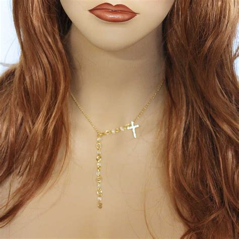 Dainty Gold Rhinestone Cross Necklace Cross Jewelry Cross Choker Necklace Rhinestone Cross