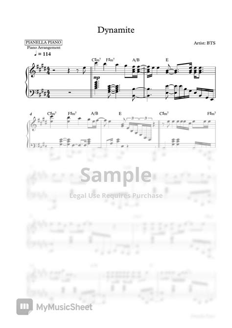 Bts Dynamite Piano Sheet Sheets By Pianella Piano