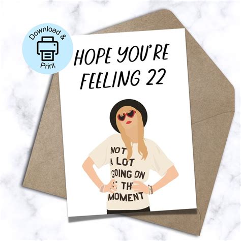 Taylor Swift Printable Birthday Card Swiftie Birthday Card 22nd