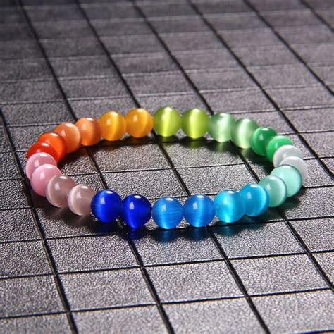 Us Off Rainbow Mm Cat Eye Stone Beads Bracelets Men