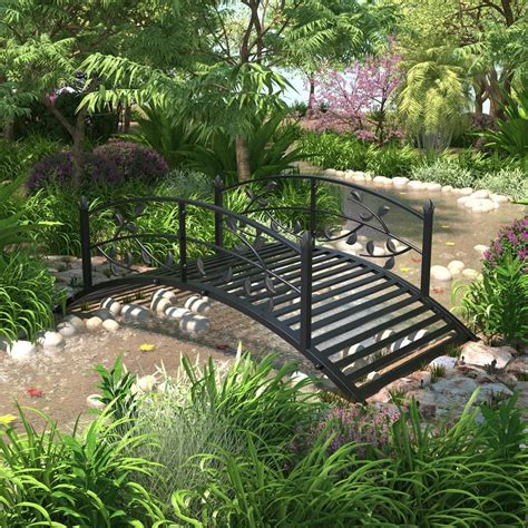 FUFU&GAGA 4 ft. Decorative Metal Garden Bridge Arch Bridge with Railings for Outdoor, Backyard ...