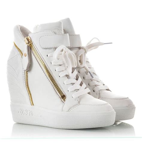 Ash Alfa White Nappa Leather High Wedge Heel Sneakers Fratelli Karida Shoes Wedge Heel