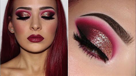 Dark Cranberry Smokey Eye W Glitter Glossy Lips Makeup Tutorial