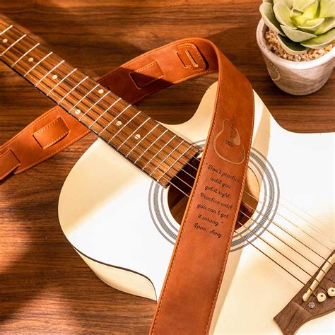 Personalized Adjustable PU Leather Guitar Strap With Engraved Text