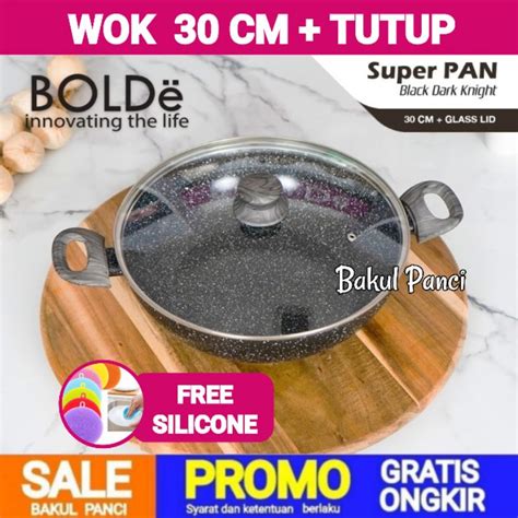 Jual BOLDe SUPER PAN 2 EAR WOK WAJAN 30 CM Lid TUTUP KACA BLACK