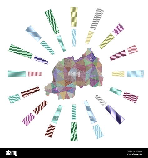 Rwanda Sunburst Low Poly Striped Rays And Map Of The Country