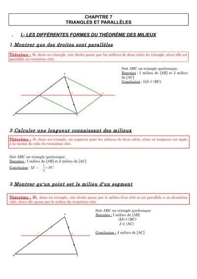 Droite Des Milieux Dans Un Triangle PDF Cours Exercices Examens