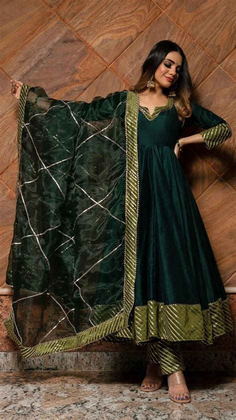 Solid Dark Green Cotton Silk Anarkali Suit Set