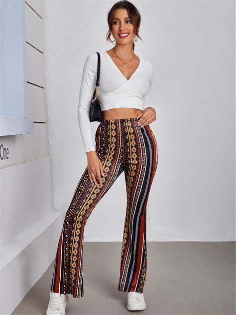 Shein Vcay Pantalon Vas Imprim G Om Trique Rayures Mode En