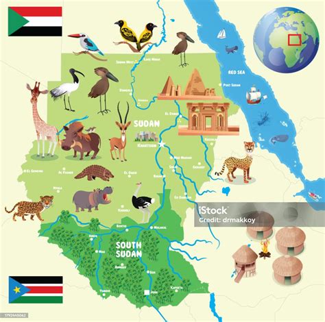 Sudan Animals Map Stock Illustration - Download Image Now - Africa ...