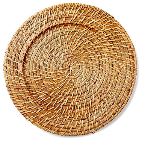 S4 Round Rattan Chargers Light Brown Contemporary Charger Plates