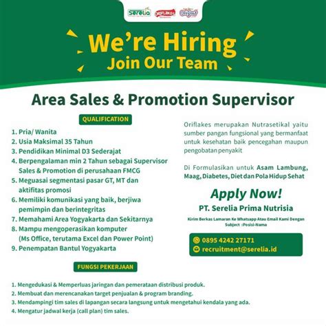 Lowongan Kerja Area Sales Promotion Supervisor Hr General Di