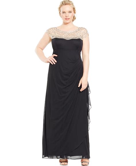 Xscape Plus Size Illusion Ruched Back Gown Glamorous Evening Gowns