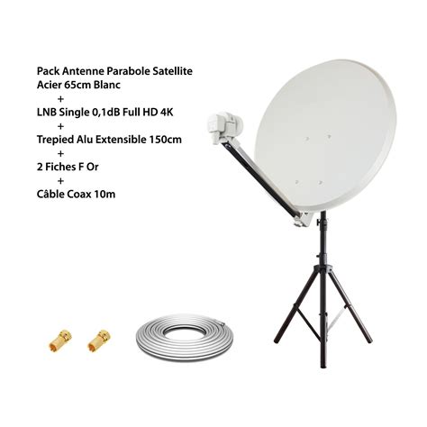 Pack Antenne Parabole Satellite Acier 65cm Blanc HD4K LNB Single 0