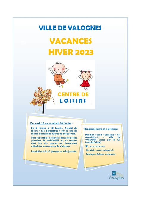 Programme Centre De Loisirs Vacances Hiver 2023 Mairie De Valognes