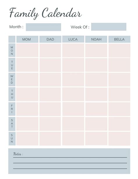 Printable Weekly Family Calendar