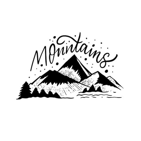 Un paisaje de montaña con la palabra montañas escrita en él Vector