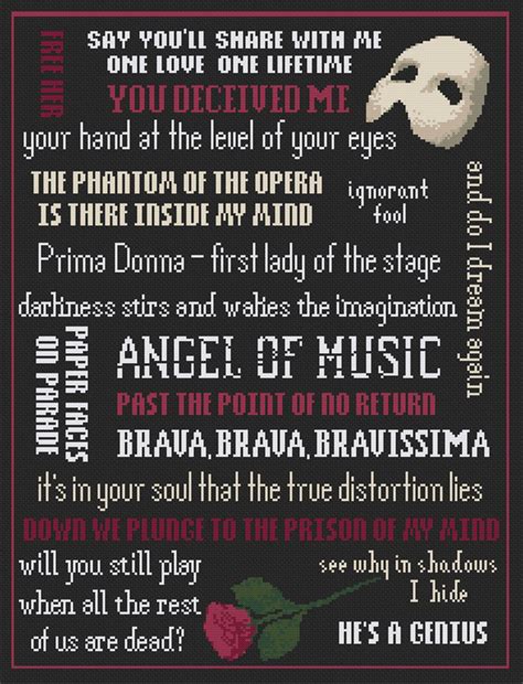 Phantom of the Opera Songs Broadway PDF Cross Stitch Patterns - Etsy