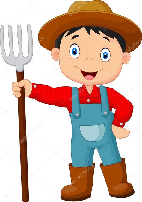 Cartoon young farmer holding rake Stock Vector Image by ©tigatelu #67088655