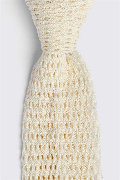 Off White Linen Open Knit Tie Buy Online At Moss