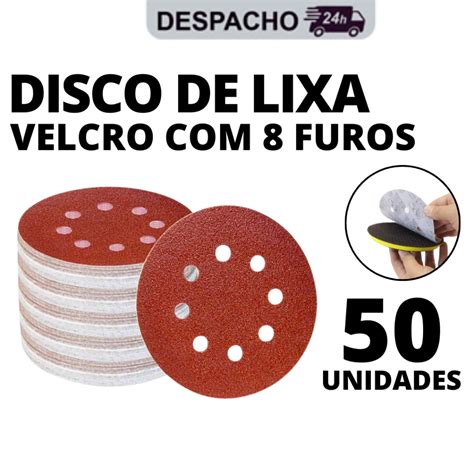 Kit 50 Disco Lixa Velcro 125mm 8 Furos Rokit Politriz Lixadeira