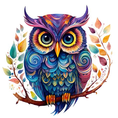 Whimsical Watercolor Owl Gaze Owl Bird Cilpart Png Transparent Image