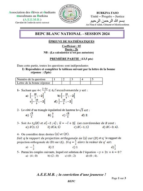 Épreuve de Maths BEPC 2024 Burkina Faso | PDF | Triangle | Géométrie