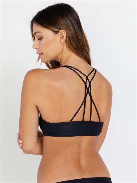 Simply Solid V Neck Bikini Top Black Volcom Us