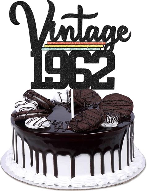 Amazon Vintage 1962 Birthday Cake Topper Black Glitter Happy