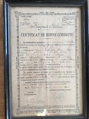 Certificat De Bonne Conduite Du R Giment Dartillerie Ra Dipl Me