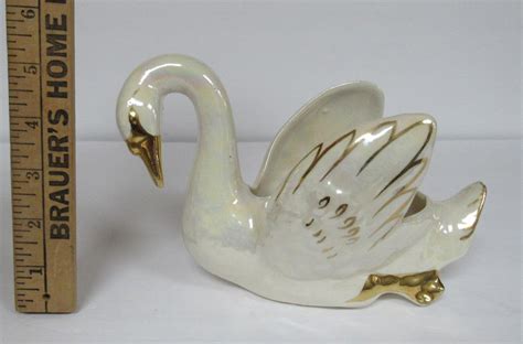 Vintage Pottery Swan Planter Lusterware Glaze Goldra Estatesales Org