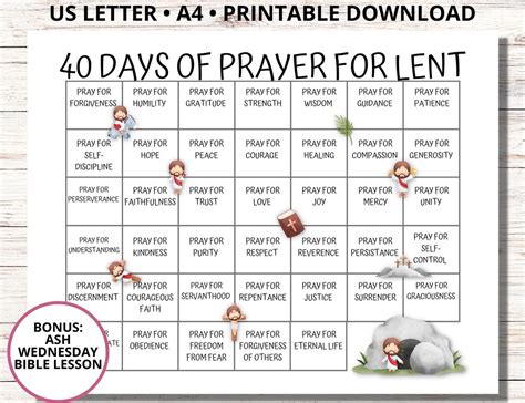 40 Days of Prayer Lenten Calendar, Lent Prayer Calendar for Kids, Ash ...