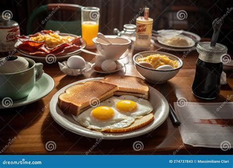 A Classic, American Diner Breakfast, Featuring Sunny Side Up Eggs, Hash ...